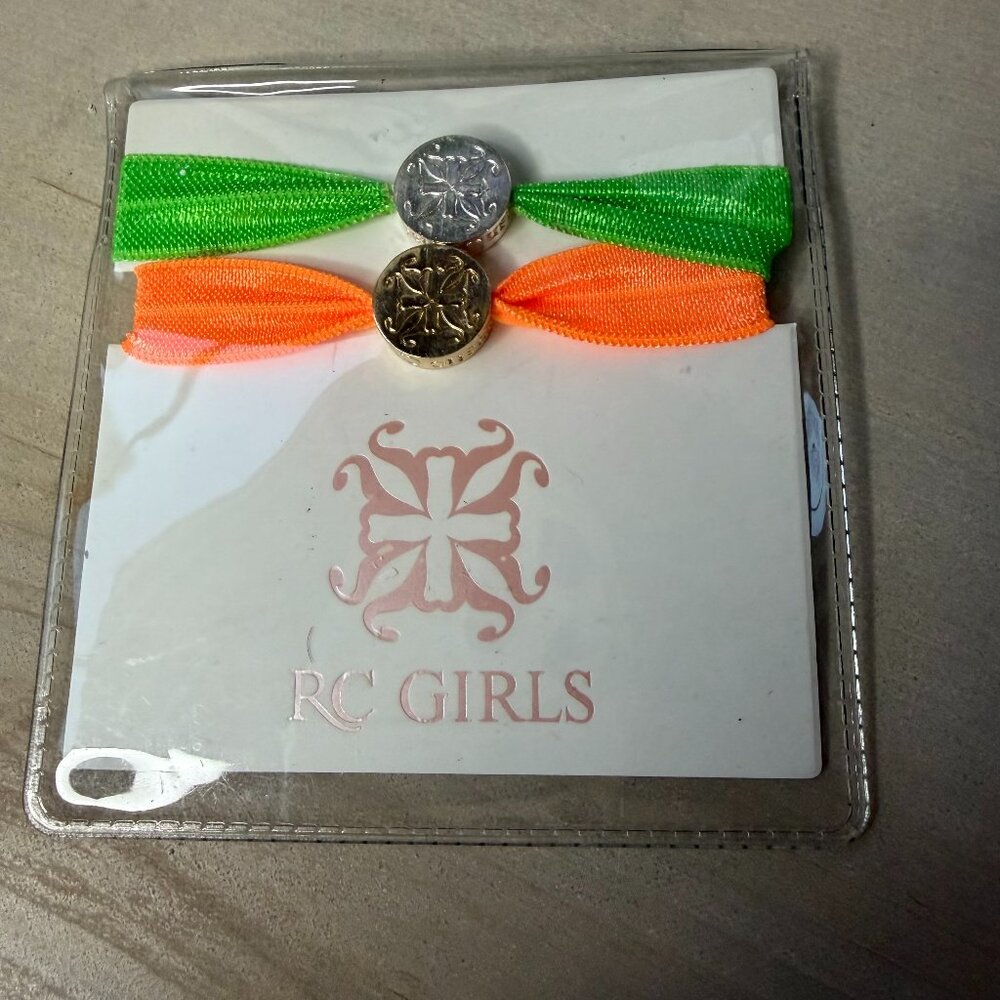 NWT Rustic Cuff Girls 2 Hair Ties Ponytail Holders Neon Green Orange